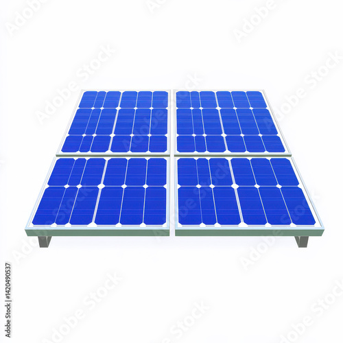 Solar Panels with Blue Cells on White Background  