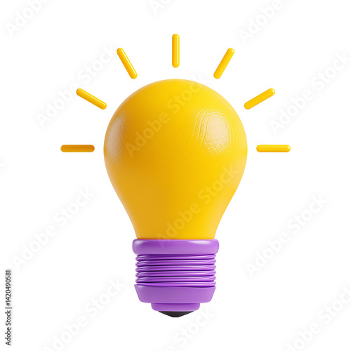 3D Render of Yellow Light Bulb Icon for Creative Idea and Business Solution on Transparent Background