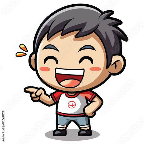 Happy boy pointing