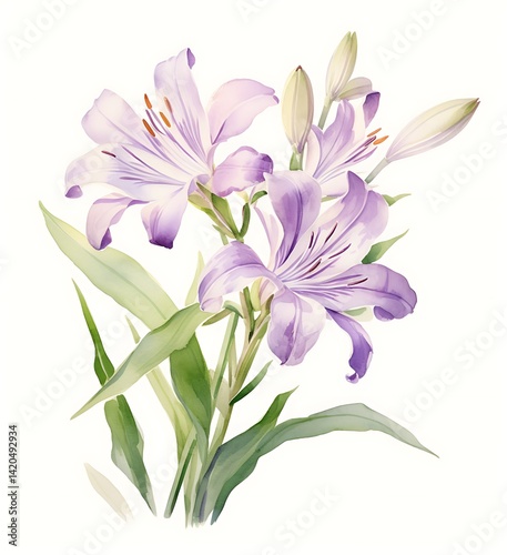 Purple Lilies Botanical Illustration – Elegant Floral Art
