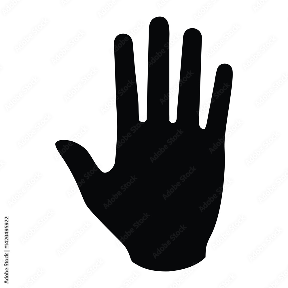 Flat Hand Silhouette Icon with Five Fingers Extended Flat Hand Silhouette Icon with Five Fingers Extended