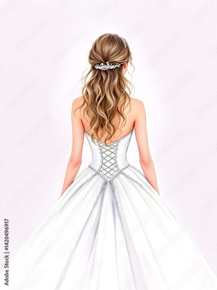 Elegant bride in a stunning white gown, ready for her wedding
