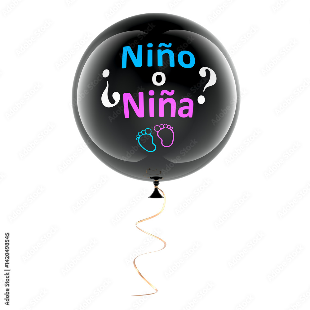 Boy Or Girl Gender Reveal Balloon on Spanish. Gender reveal party or baby shower, concept. 3D rendering isolated on transparent background