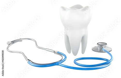 Obraz na płótnie Tooth with stethoscope. Diagnostic and treatment concept, 3D rendering isolated on transparent background w salonie
