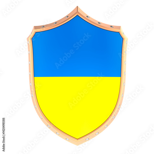 Obraz na płótnie Shield with Ukrainian flag, 3D rendering isolated on transparent background w salonie