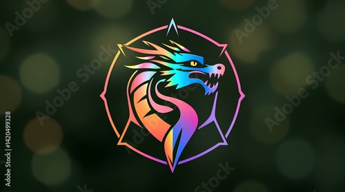 a sharp-edged dragon art made of rainbow geometry, a mythical beast that loves to guard secrets and treasures of fantasy worlds

