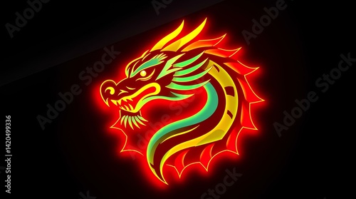 a fiery red glowing dragon head, full of energy and rage, a creature who loves chaos, strength, and untamed wildness

