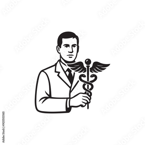 cartoon doctor with caduceus 