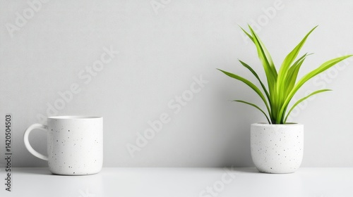 Wallpaper Mural Minimalist workspace display with a plant and a mug Torontodigital.ca