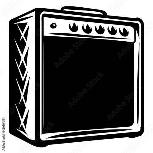 Black and White Guitar Amplifier with Knobs and Unique Side Design