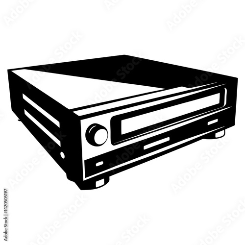 Black and white minimalist drawing of a stereo system or audio receiver