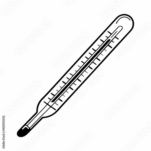 Thermometer line art icon - line art vector illustration in white background