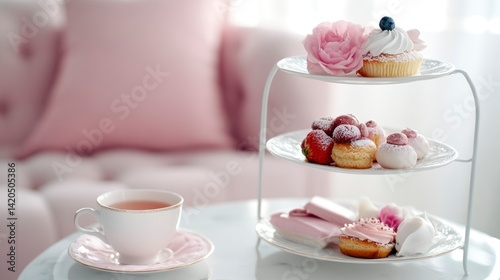 Wallpaper Mural Elegant three-tier stand with pastries and loose leaf tea set   Torontodigital.ca