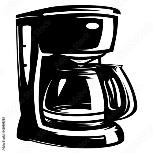 Black and white coffee maker illustration for morning coffee rituals