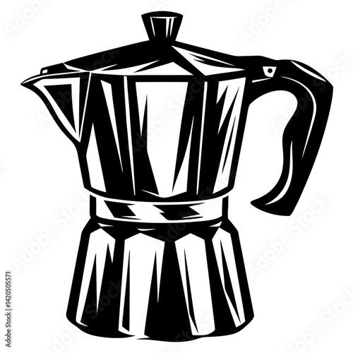 Bold and Classic Italian Moka Pot Illustration in Black and White