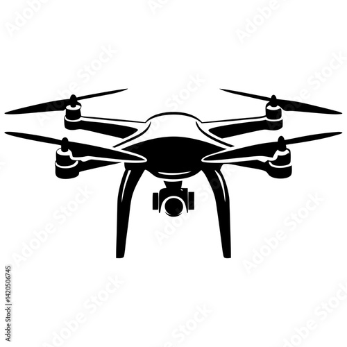 Stylized silhouette of a modern quadcopter drone for aerial photography