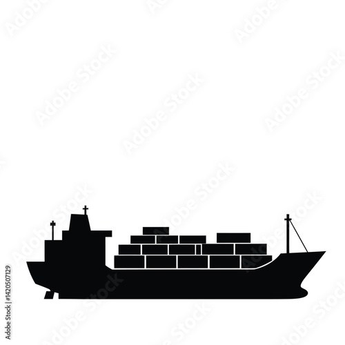 Cargo Ship Silhouette Delivering Goods And Products Across The Ocean