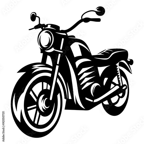 Monochrome vector illustration of a classic cruiser style motorcycle on white backdrop