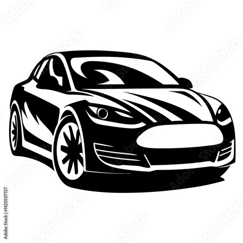 Sleek black and white vector rendering of a modern electric sports car
