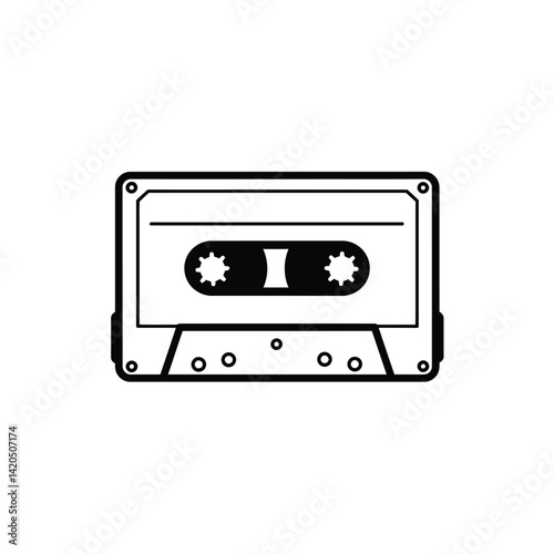 Black And White Graphic Of An Audio Cassette Tape Icon Minimalist Style