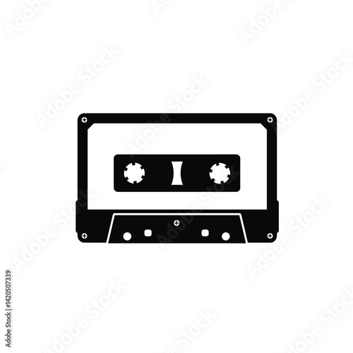 Black Silhouette Audio Cassette Tape Illustration For Retro Music Theme Design