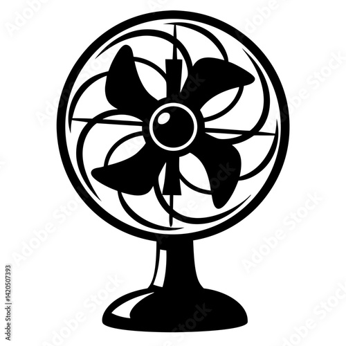 Stylized Vintage Electric Fan Illustration in Black and White Design
