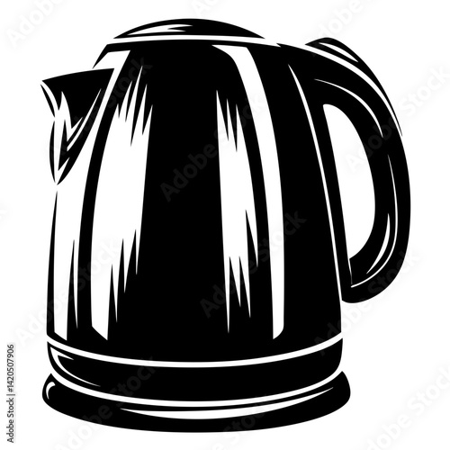 Modern black electric kettle with spout and handle, simple vector illustration