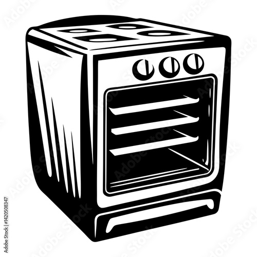 Black and White Stylized Illustration of an Oven and Stove Top