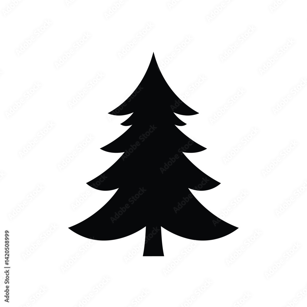 Fototapeta premium Minimalist Black Silhouette Christmas Tree Design On White Background Vector Graphic