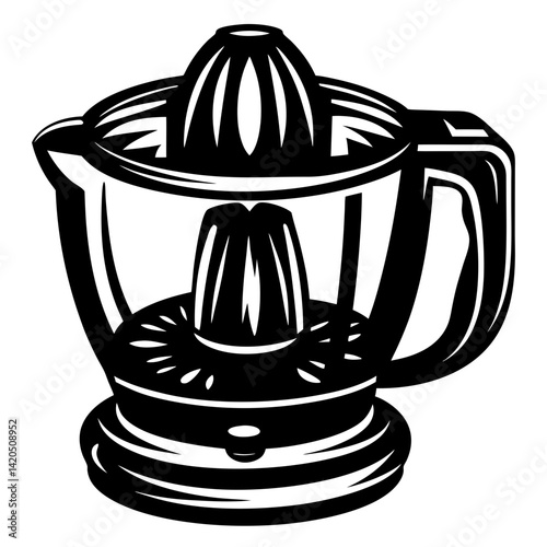 Black and white illustration of a vintage electric citrus juicer appliance