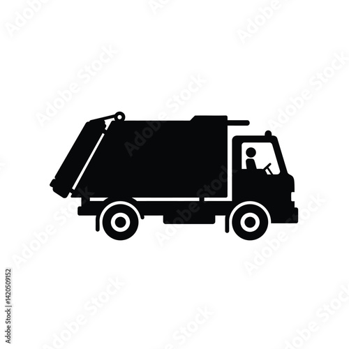 Isolated Black Silhouette Of Garbage Truck Icon On White Background