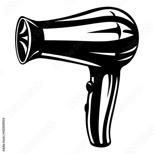 Monochrome illustration of a modern hair dryer for salon or home use