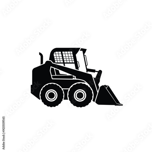 Black Silhouette Of Skid Steer Loader Construction Equipment Side View