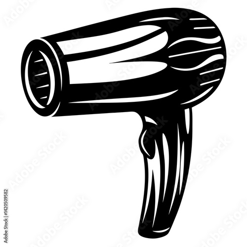Black and white vector illustration of a professional hair dryer tool