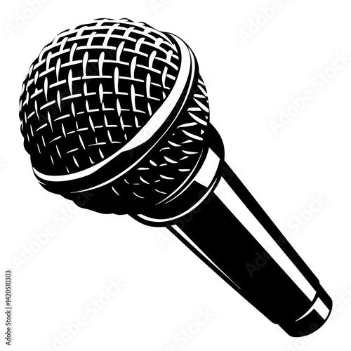 A classic microphone illustration with a retro feel and strong black shapes
