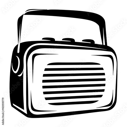 Vintage Radio Illustration with Bold Lines and Simple Design for Decoration