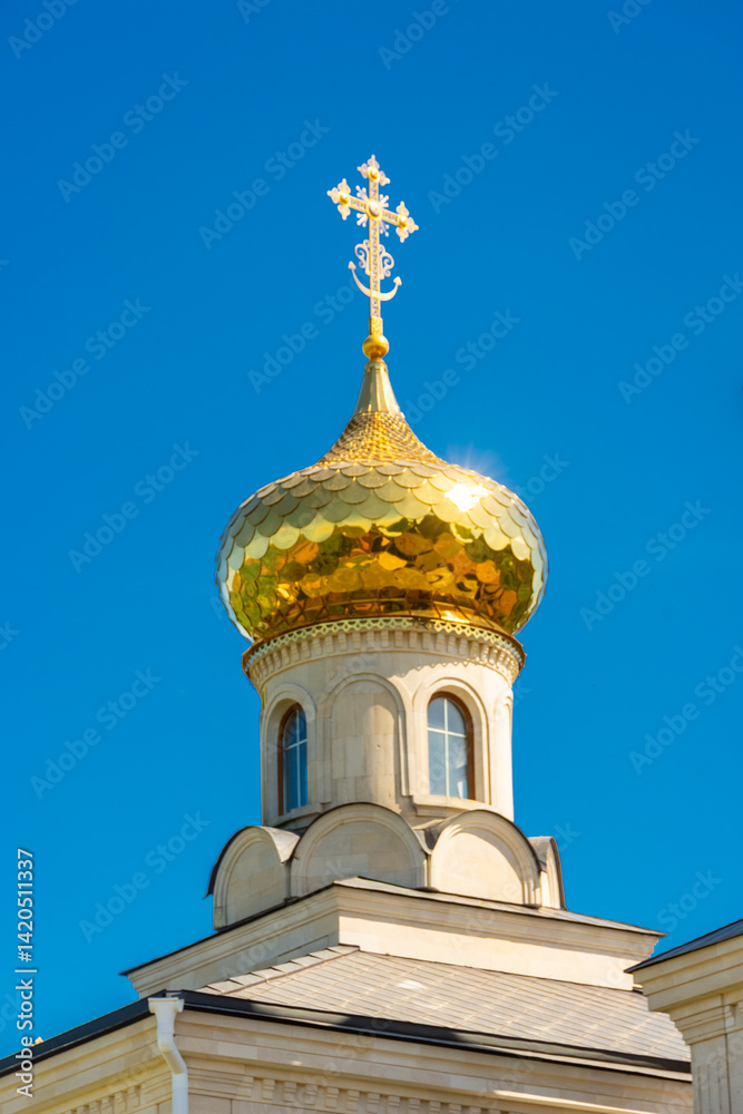 Golden domes of the Orheiul Vechi Monastery in Butuceni, Moldova