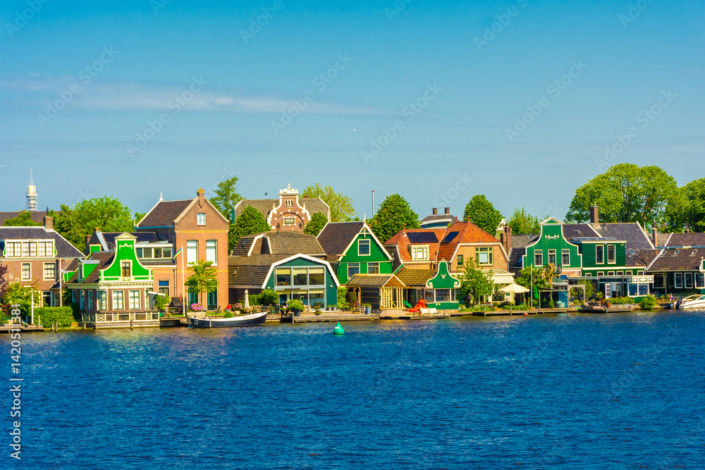 Beautiful windmills in the countryside area of Zaanse Schans, Netherlands