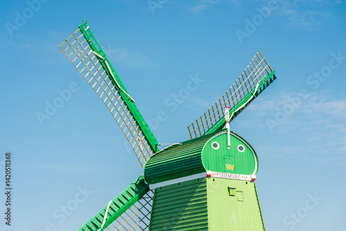 Beautiful windmills in the countryside area of Zaanse Schans,  Netherlands