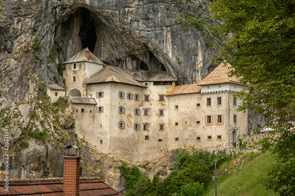 Predjama Castle or Castel Lueghi built within a cave near Postojna. Renaissance castle built within a cave mouth in Slovenia.