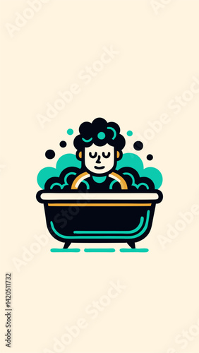 A person taking a relaxing bath minimalistic image. Flat style. Vector illustration.