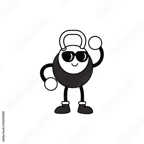 Retro Cartoon Kettlebell With Tiny Legs And Giant