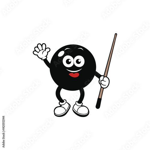 Groovy Cartoon Pool Cue And Ball Characters In