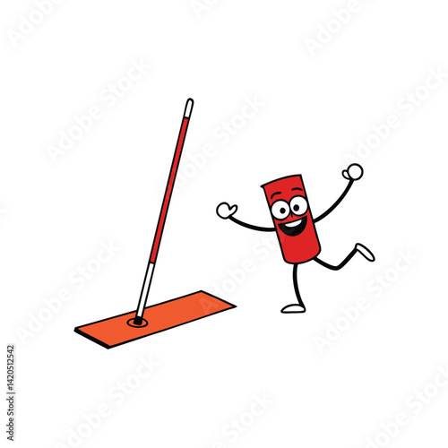 Comedic Cartoon Pole Vault Pole And Landing Mat I