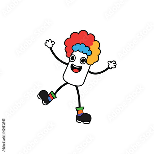 Cartoon Inline Skates With Wild Hair And Rainbow
