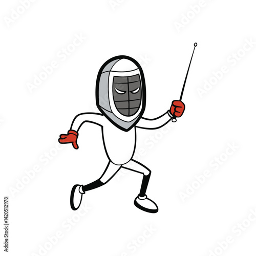 Animated Cartoon Fencing Mask And Foil In A Tango