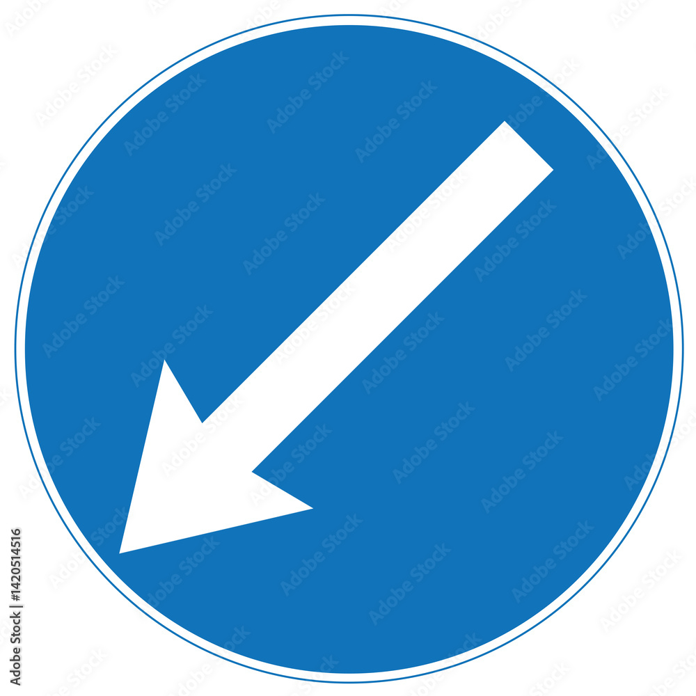 Diagonal Down Left Arrow Traffic Sign PNG – Blue Circular Mandatory Direction Symbol with Transparent Background Diagonal Down Left Arrow Traffic Sign PNG – Blue Circular Mandatory Direction Symbol with Transparent Background