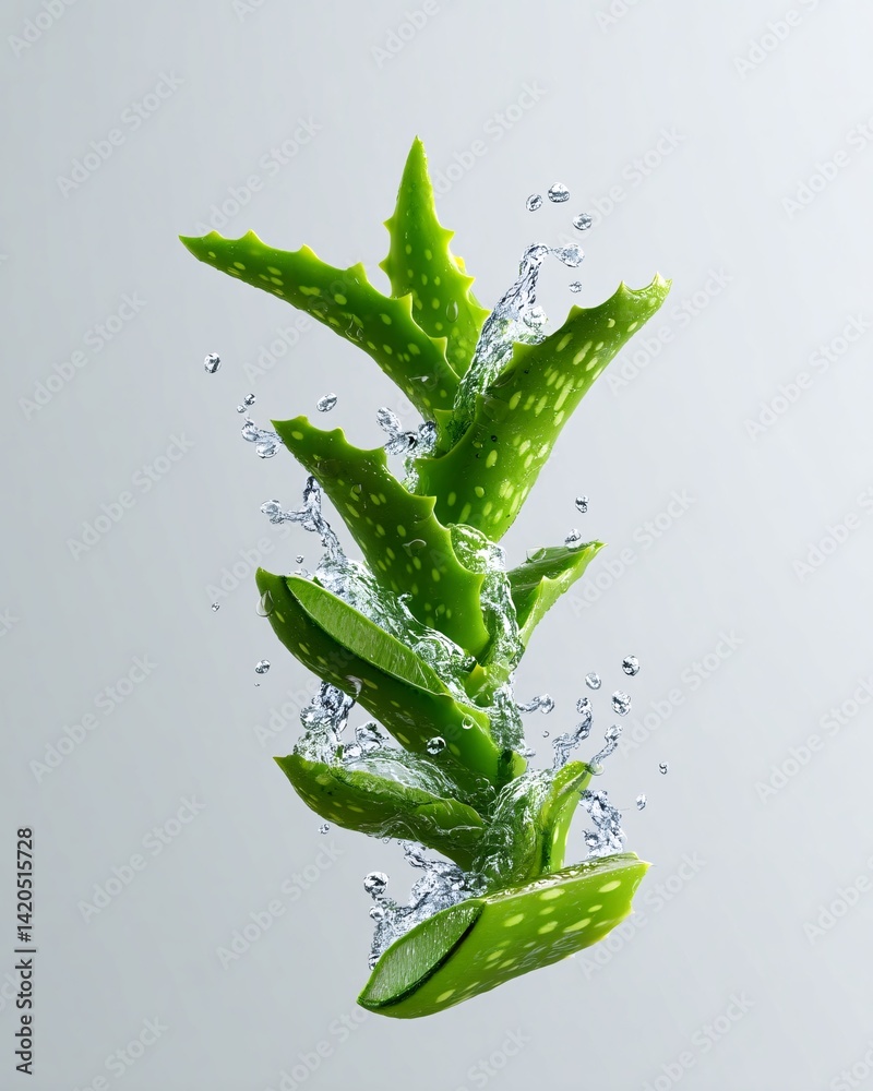 Aloe Vera Leaves Splashing in Water