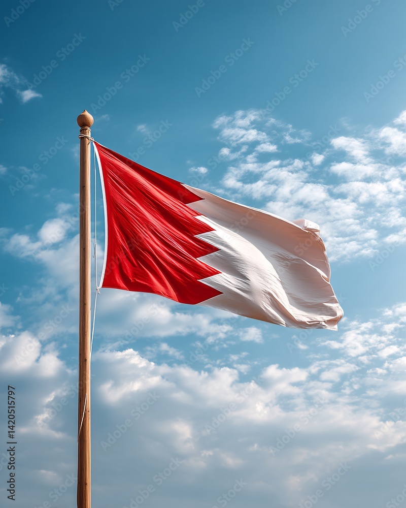 Bahrain Flag Waving Against a Blue Sky