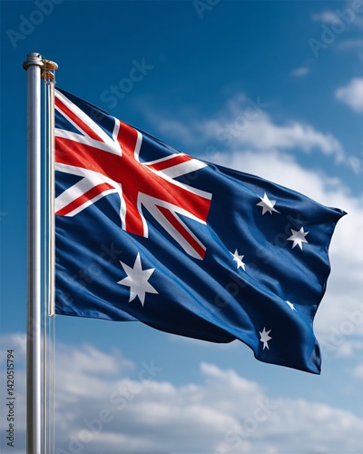 Obraz na płótnie Australian Flag Waving Against a Blue Sky w salonie